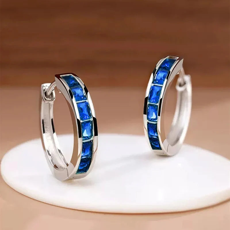 Classic Design Women Hoop Earrings with Princess Square CZ – Ladies Jewellery