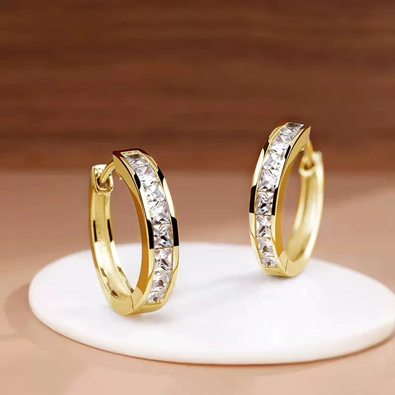 Classic Design Women Hoop Earrings with Princess Square CZ – Ladies Jewellery