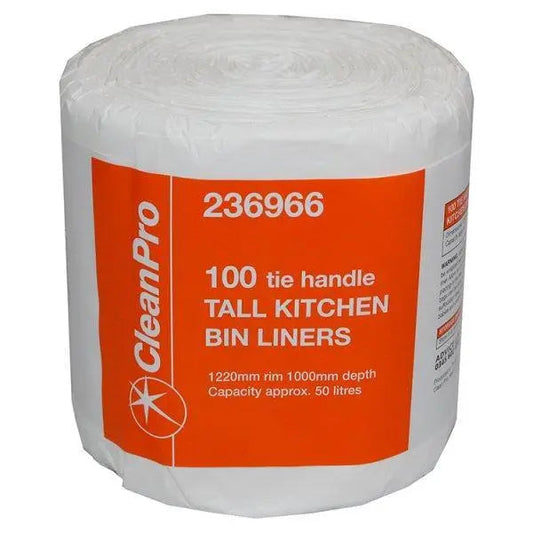 CleanPro 100 Tie Handle Tall Kitchen Bin Liners