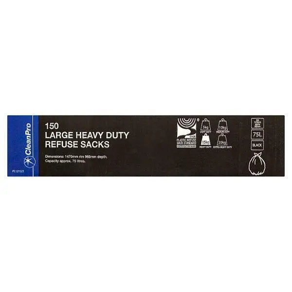 CleanPro 150 Large Heavy Duty Refuse Sacks Black 75L