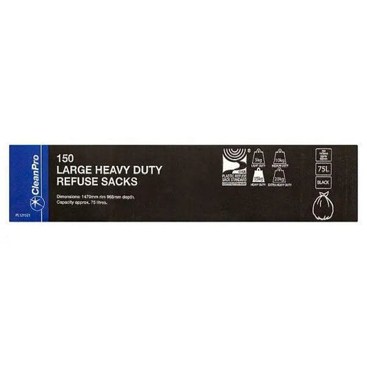 CleanPro 150 Large Heavy Duty Refuse Sacks Black 75L