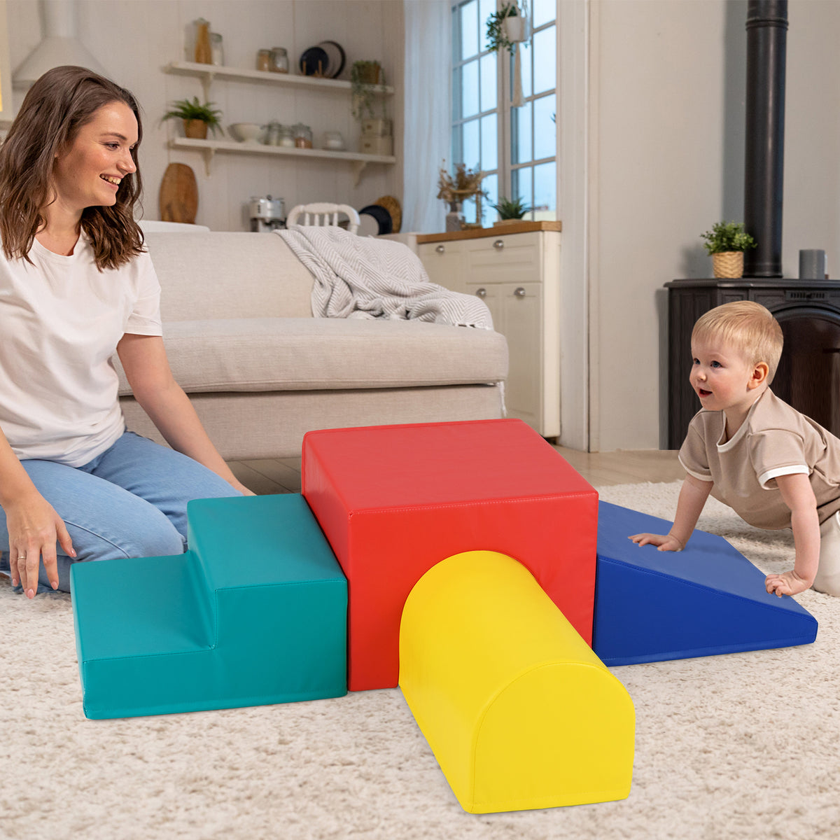 Climb and Crawl Foam Block Play Set for Infant Baby and Toddlers-Blue