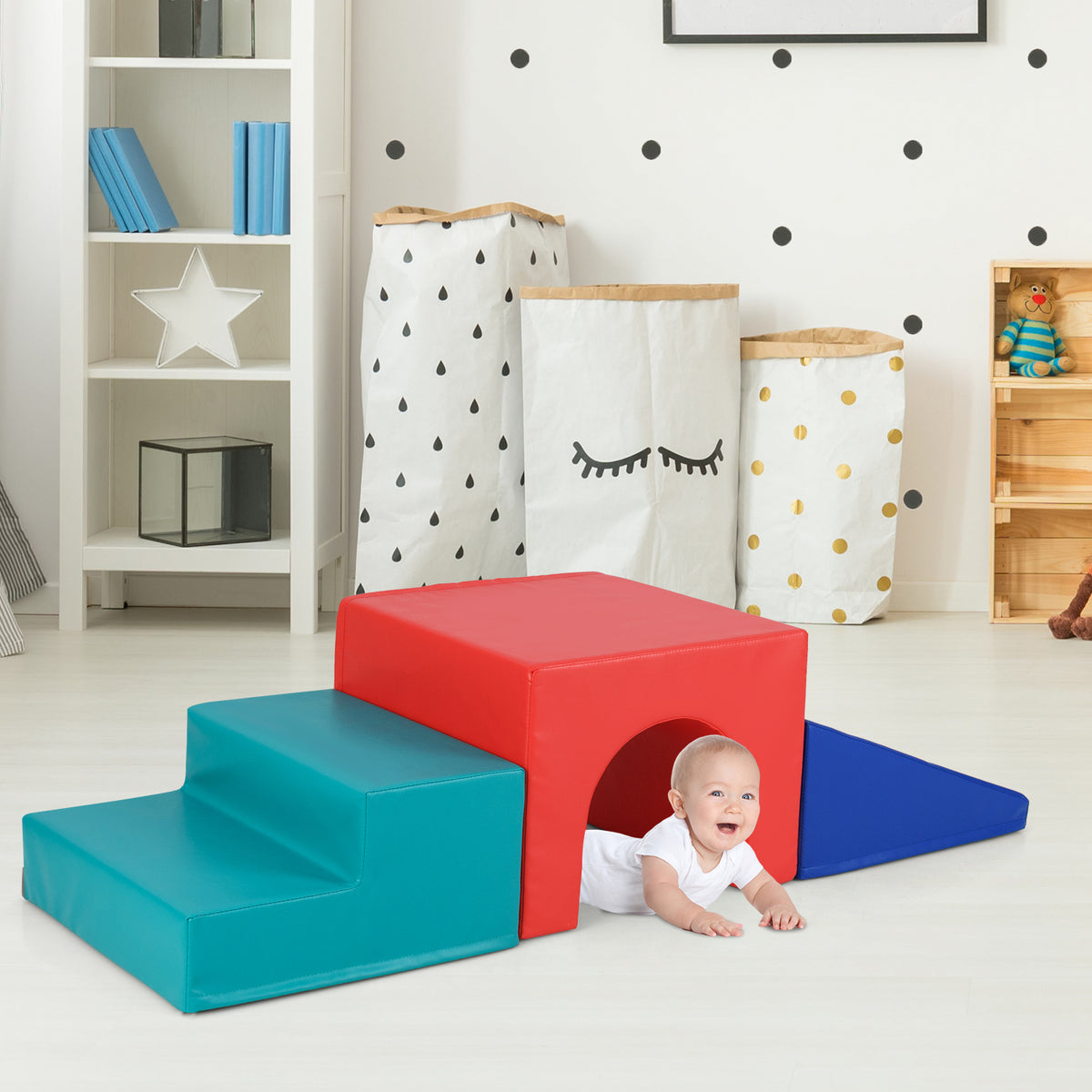 Climb and Crawl Foam Block Play Set for Infant Baby and Toddlers-Blue