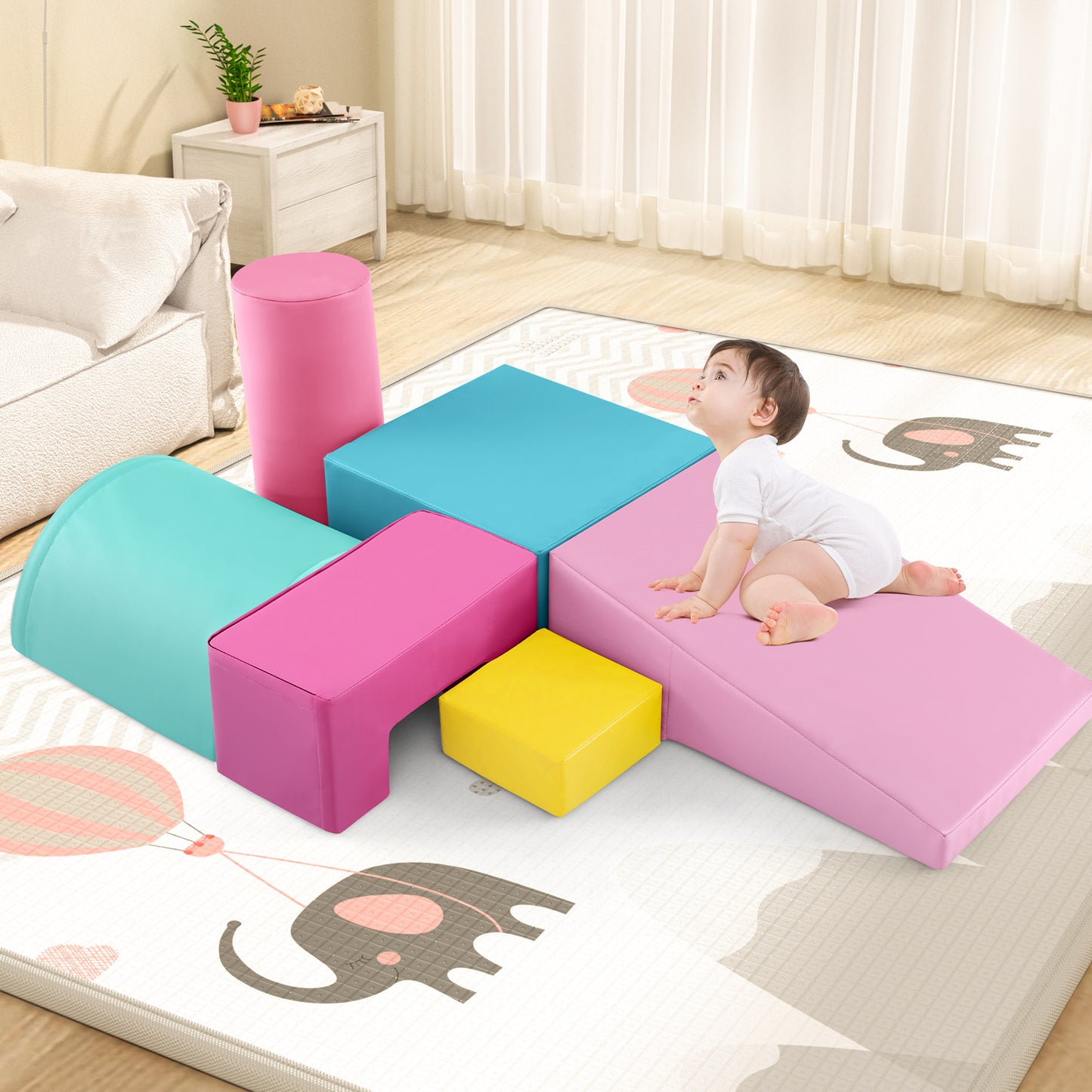 Foam Climbing Blocks with PU Cover for 1-3 Toddlers-Blue