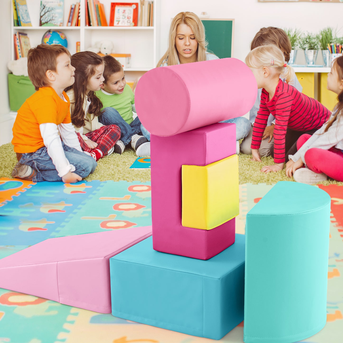 Foam Climbing Blocks with PU Cover for 1-3 Toddlers-Blue