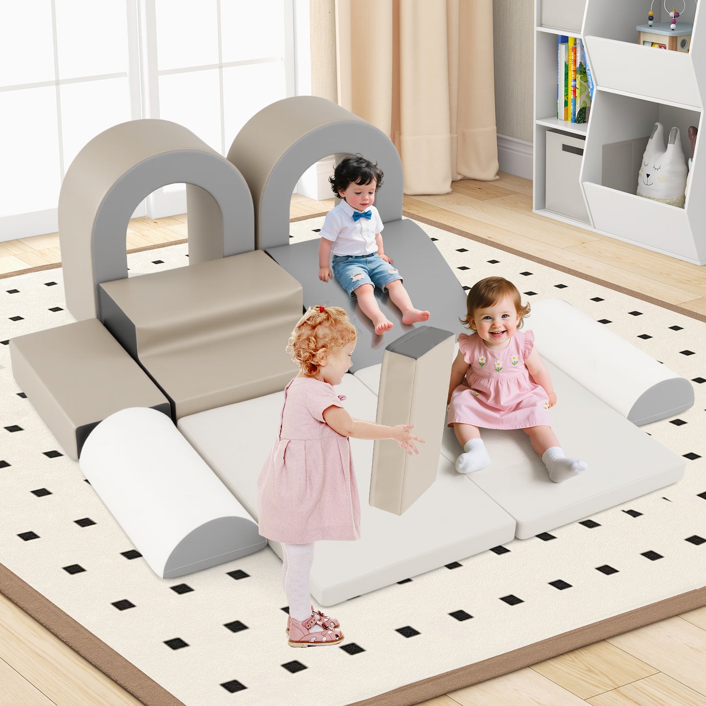 10-Piece Foam Climbing Blocks for Crawling Climbing and Sliding-Coffee