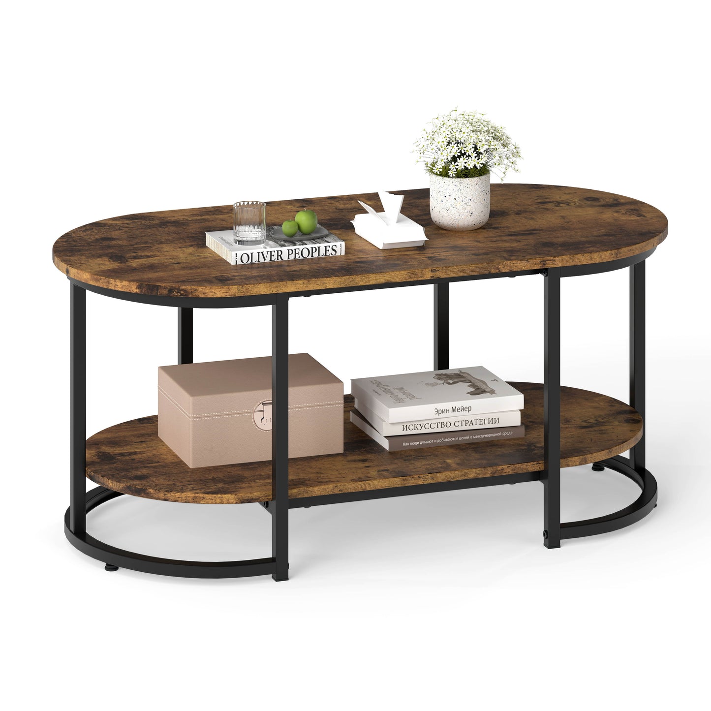 Marble Coffee Table with Open Storage Shelf-Black