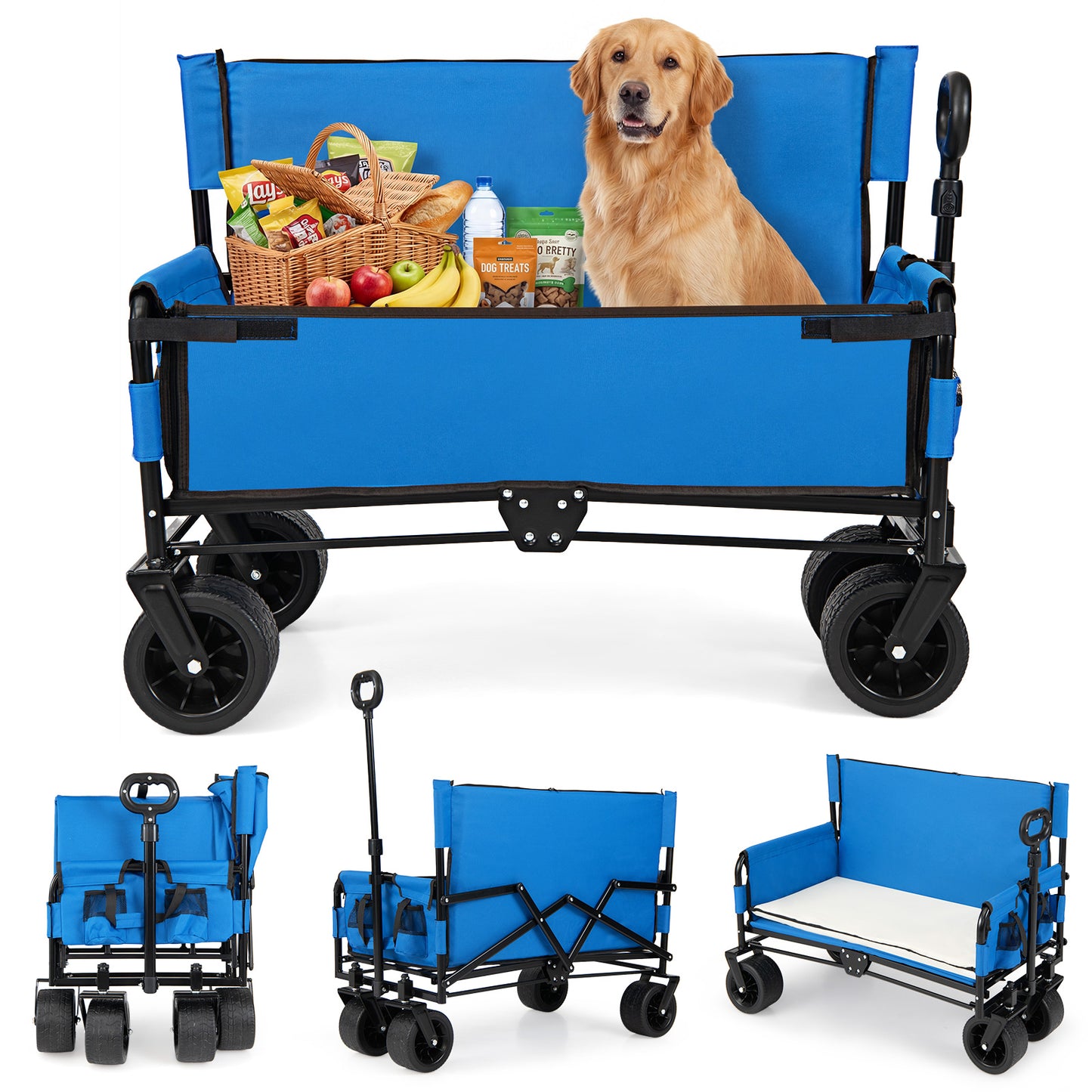 Collapsible Folding Beach Cart with Soft Cushions and Wheels-Black