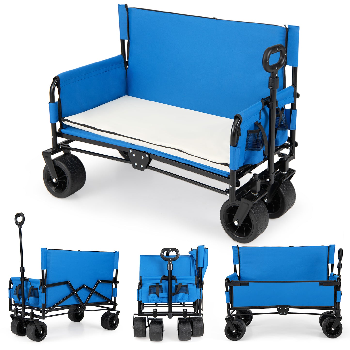 Collapsible Folding Beach Cart with Soft Cushions and Wheels-Black