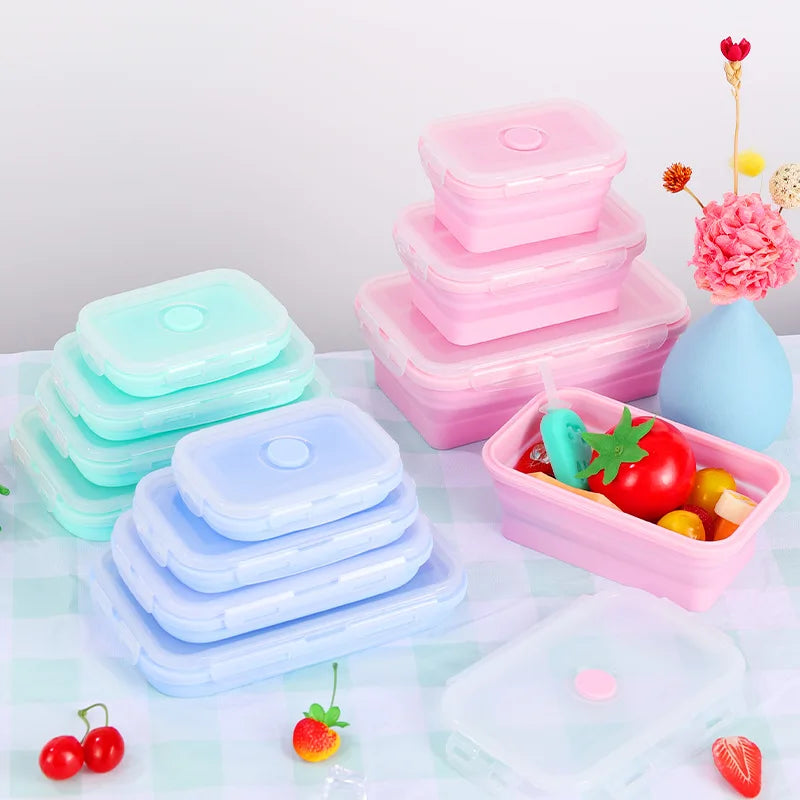 Collapsible Silicone Food Storage Containers with Lids & Vents - Kitchen Meal Prep Container Set