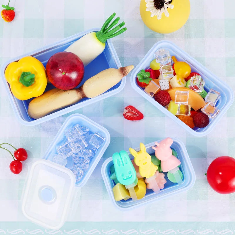 Collapsible Silicone Food Storage Containers with Lids & Vents - Kitchen Meal Prep Container Set