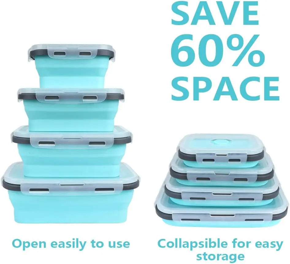 Collapsible Silicone Food Storage Containers with Lids & Vents - Kitchen Meal Prep Container Set