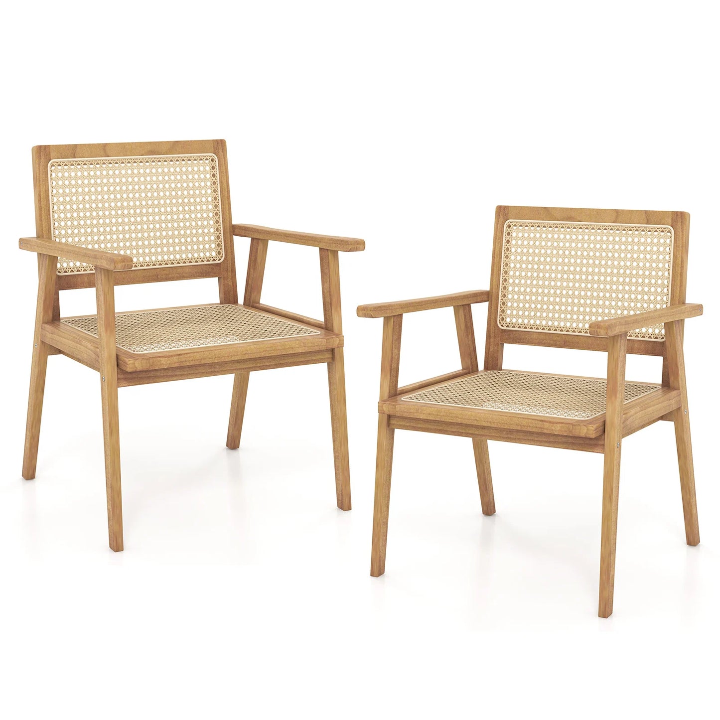 Comfortable Wood Dining Chair with Curved Backrest for Backyard Porch Balcony Set of 2