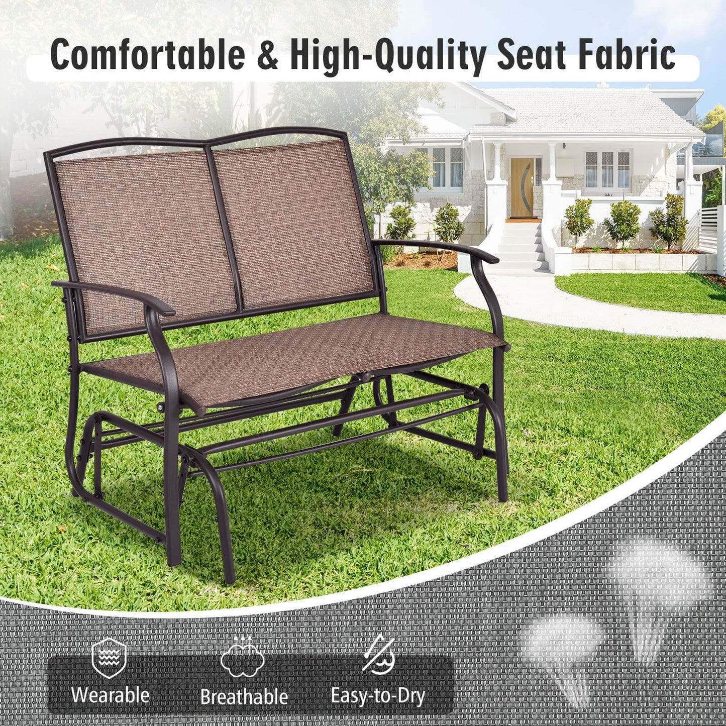 2-Person Patio Swing Glider Bench with Heavy-Duty Steel Frame-Coffee