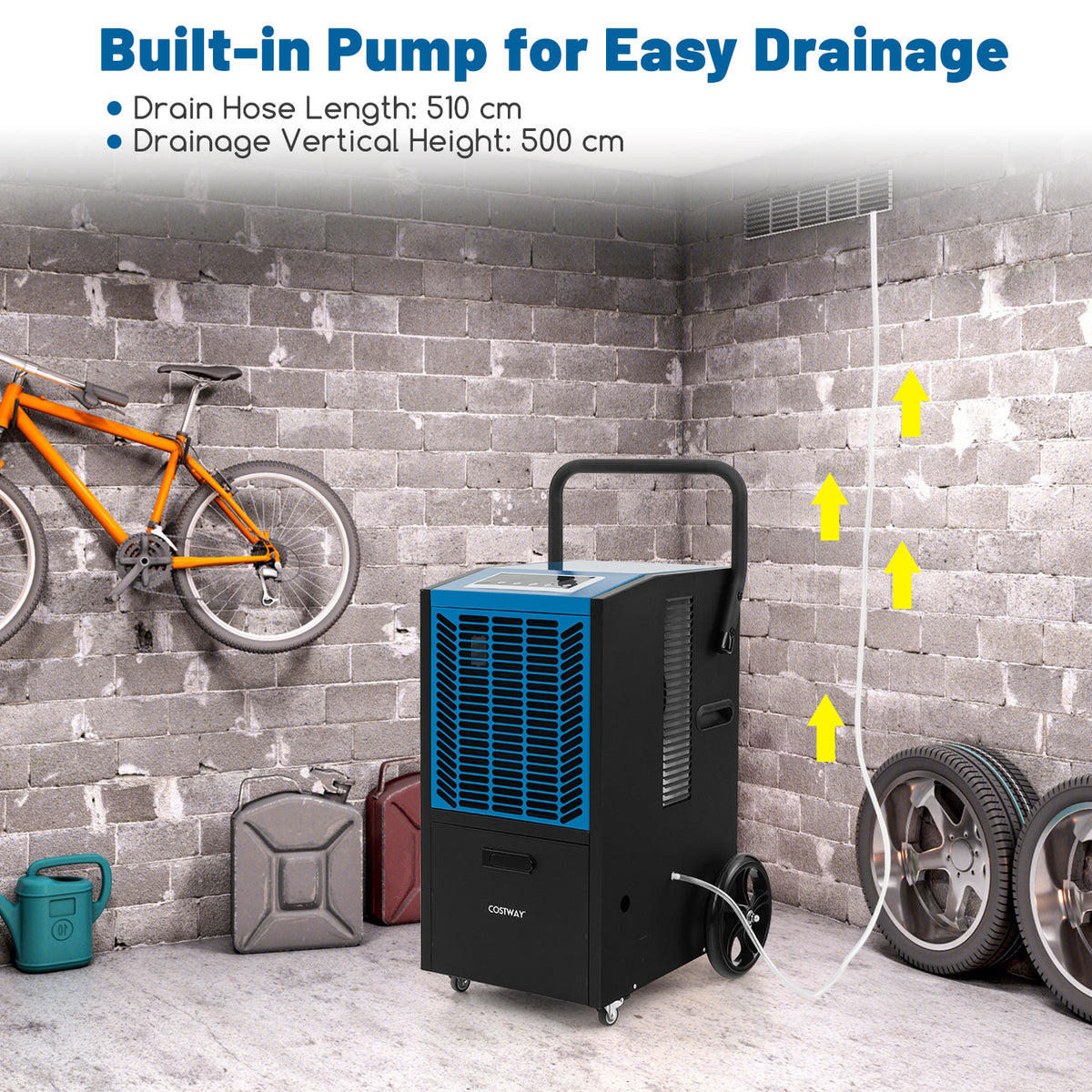 66 L/Day Commercial Dehumidifier with Pump and Drain Hose for Basement Warehouse Job Site-White