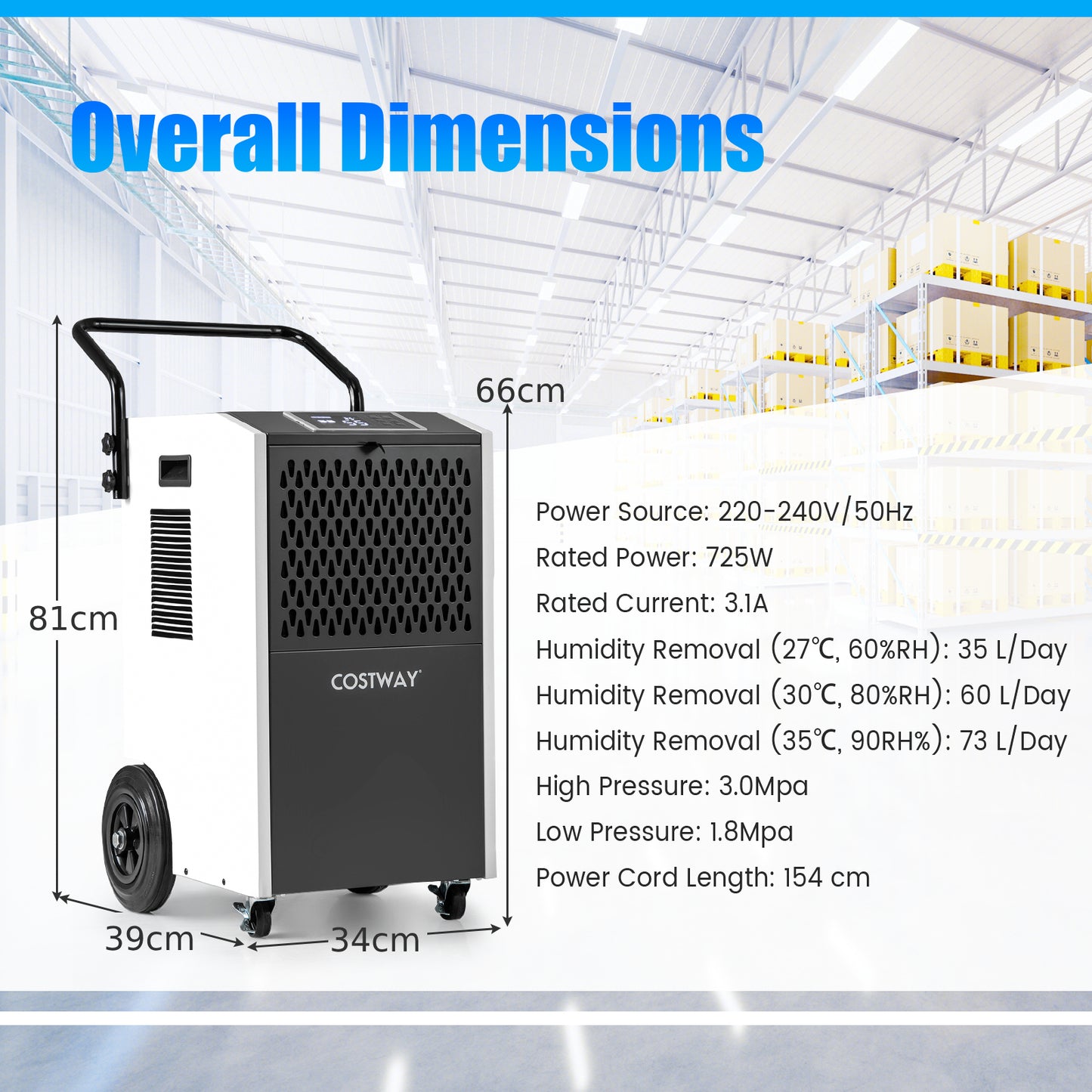 73 L/Day Commercial Dehumidifier with Drain Hose and Timer-Orange