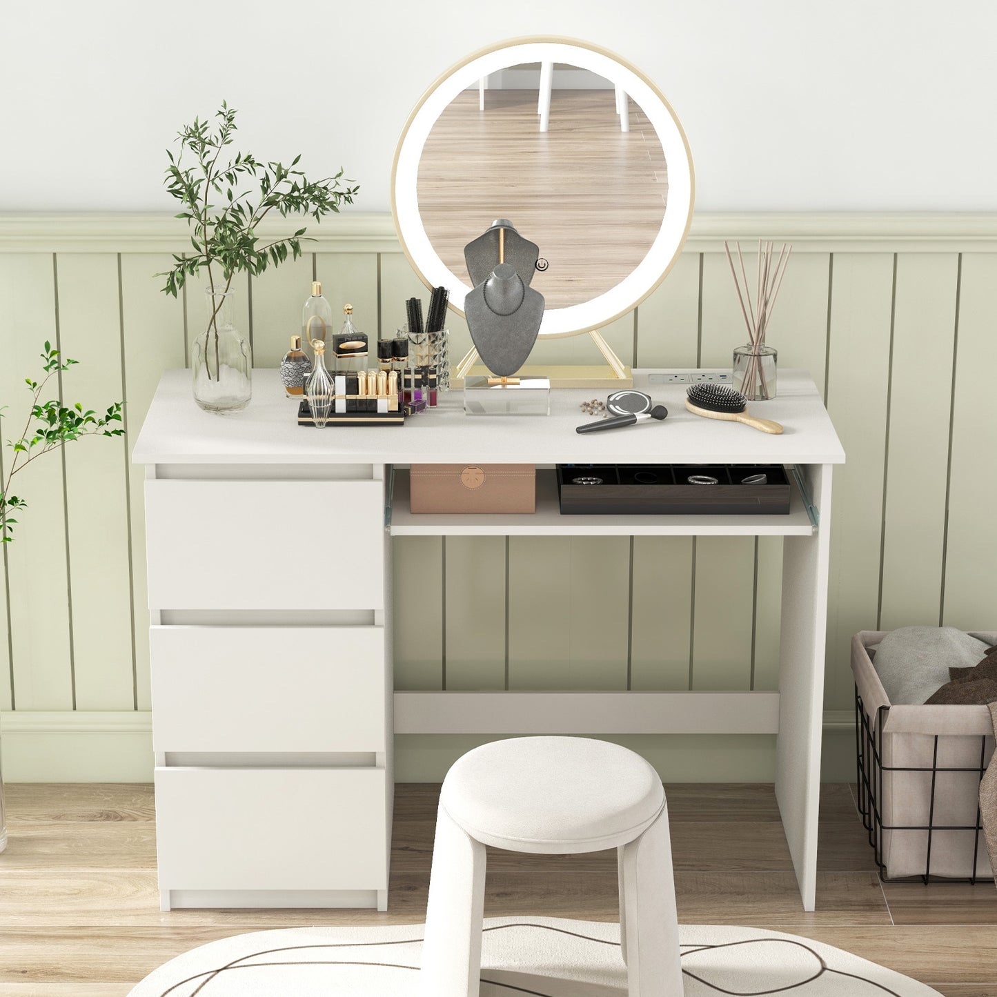 Computer Desk with Power Outlet and 3 Large Drawers-Natural
