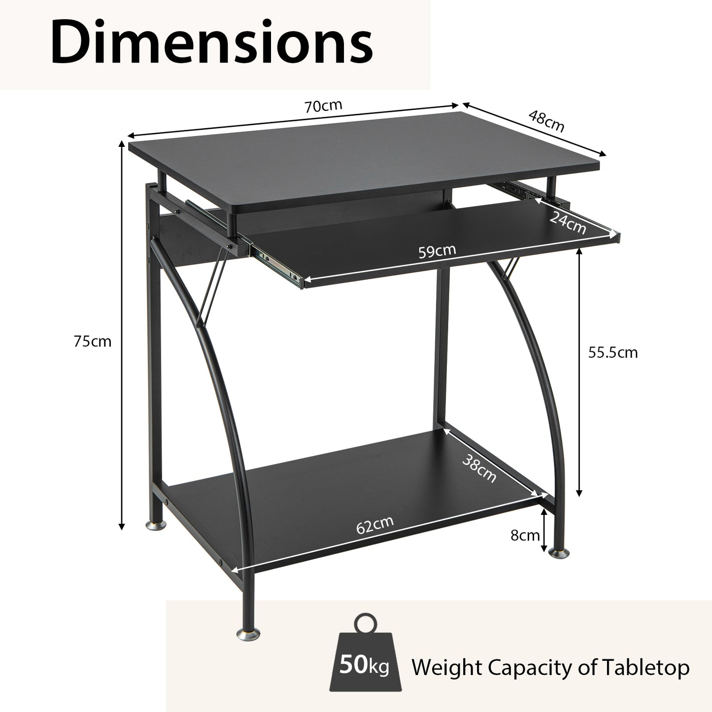 Computer Desk Laptop Table with Keyboard Tray and Storage Shelf-Black