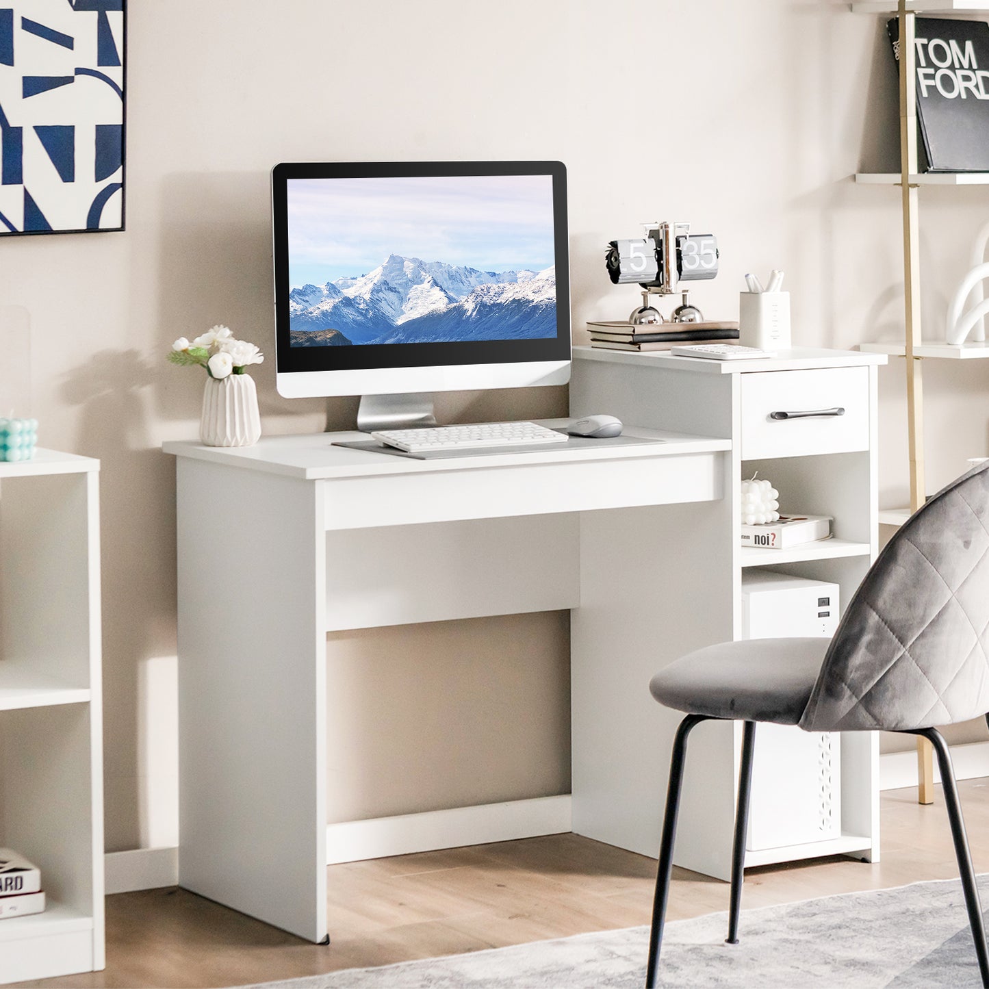 Laptop PC Computer Desk with Drawer and CPU Stand-Black