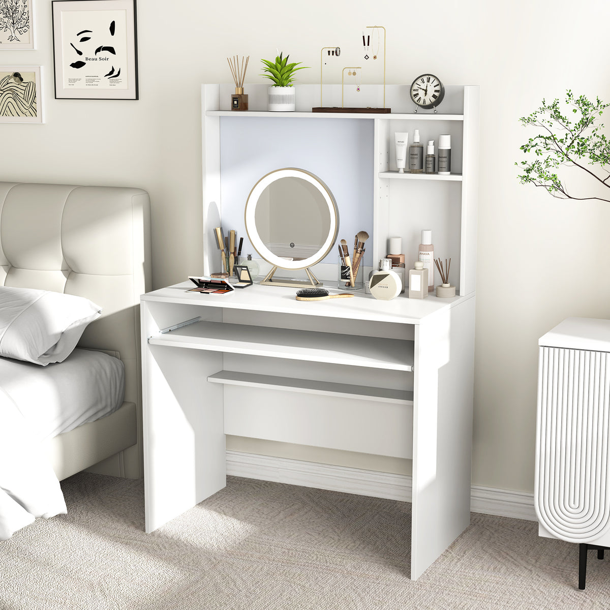 Computer Desk with Magnetic Bulletin Board and Keyboard Tray-Grey