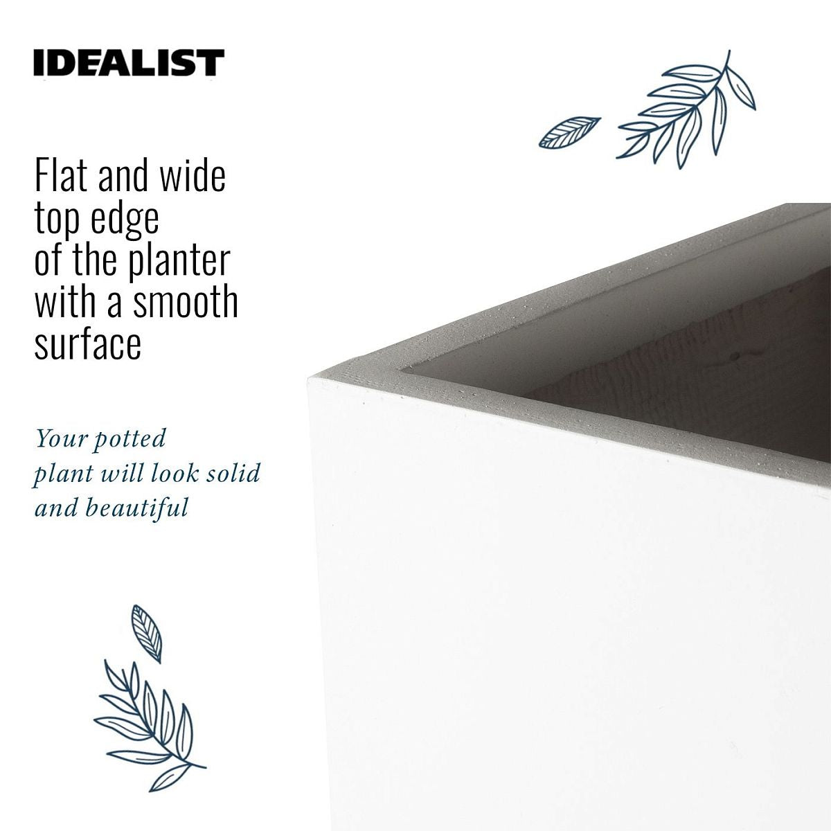 IDEALIST Lite Contemporary Flower Box Square Garden Planter, Faux Lead Concrete Outdoor Large Plant Pot H40 L40 W40 cm, 65L
