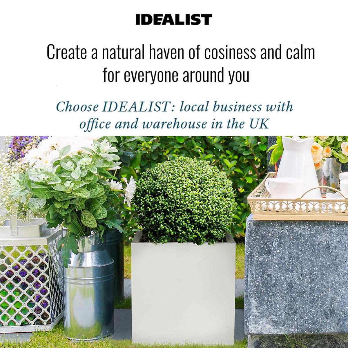 IDEALIST Lite Contemporary Flower Box Square Garden Planter, Faux Lead Concrete Outdoor Large Plant Pot H40 L40 W40 cm, 65L