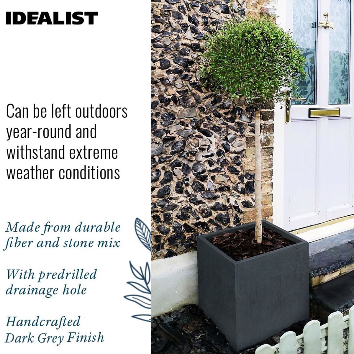 IDEALIST Lite Contemporary Flower Box Square Garden Planter, Faux Lead Light Concrete Outdoor Large Plant Pot H50 L50 W50 cm, 126L