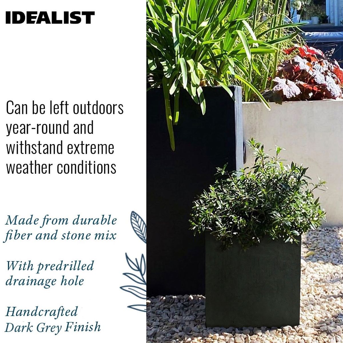 IDEALIST Lite Contemporary Flower Box Square Garden Planter, Light Concrete Outdoor Plant Pot H30 L30 W30 cm, 27L