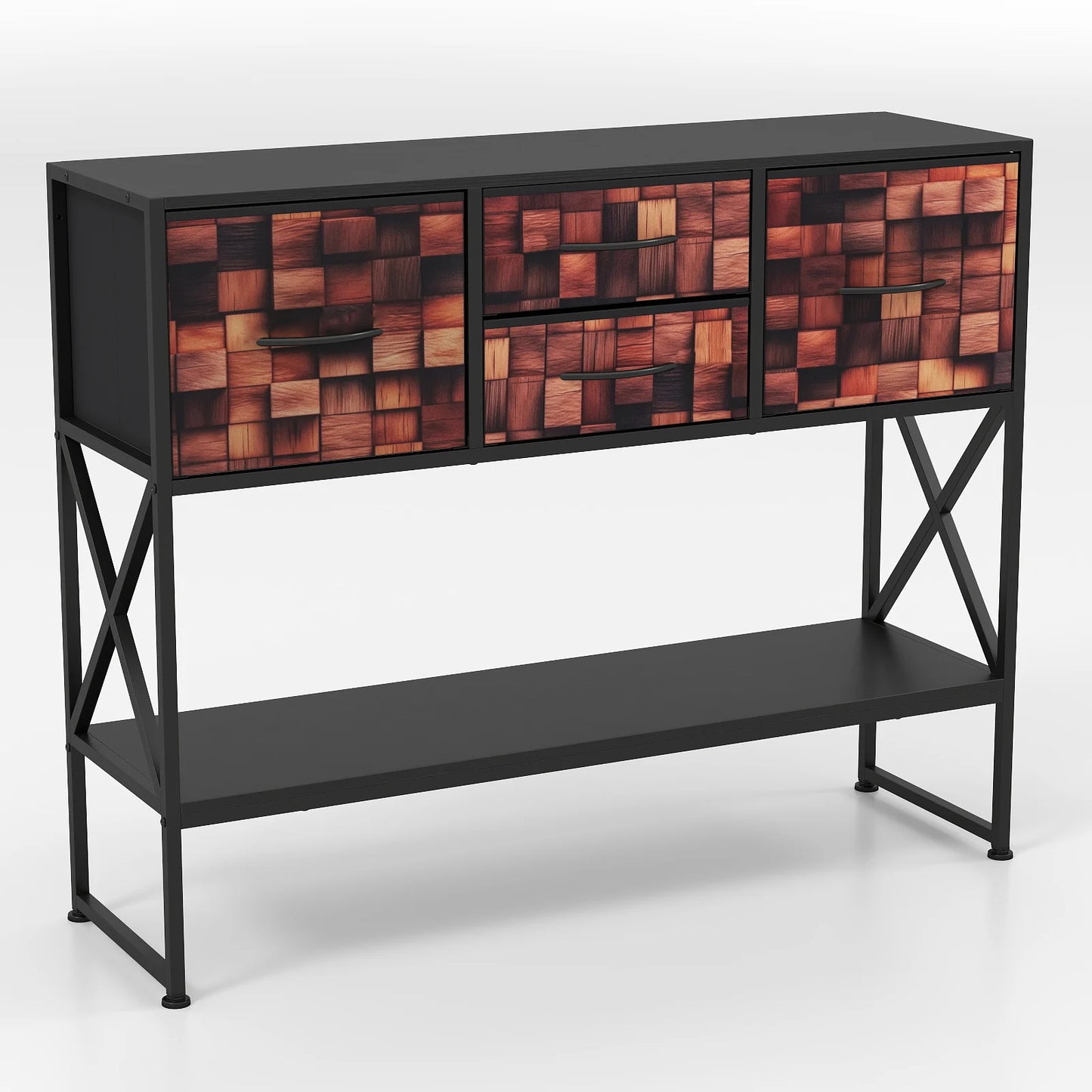 Console Table with 4 Fabric Drawers Shelf and Metal Frame-Coffee