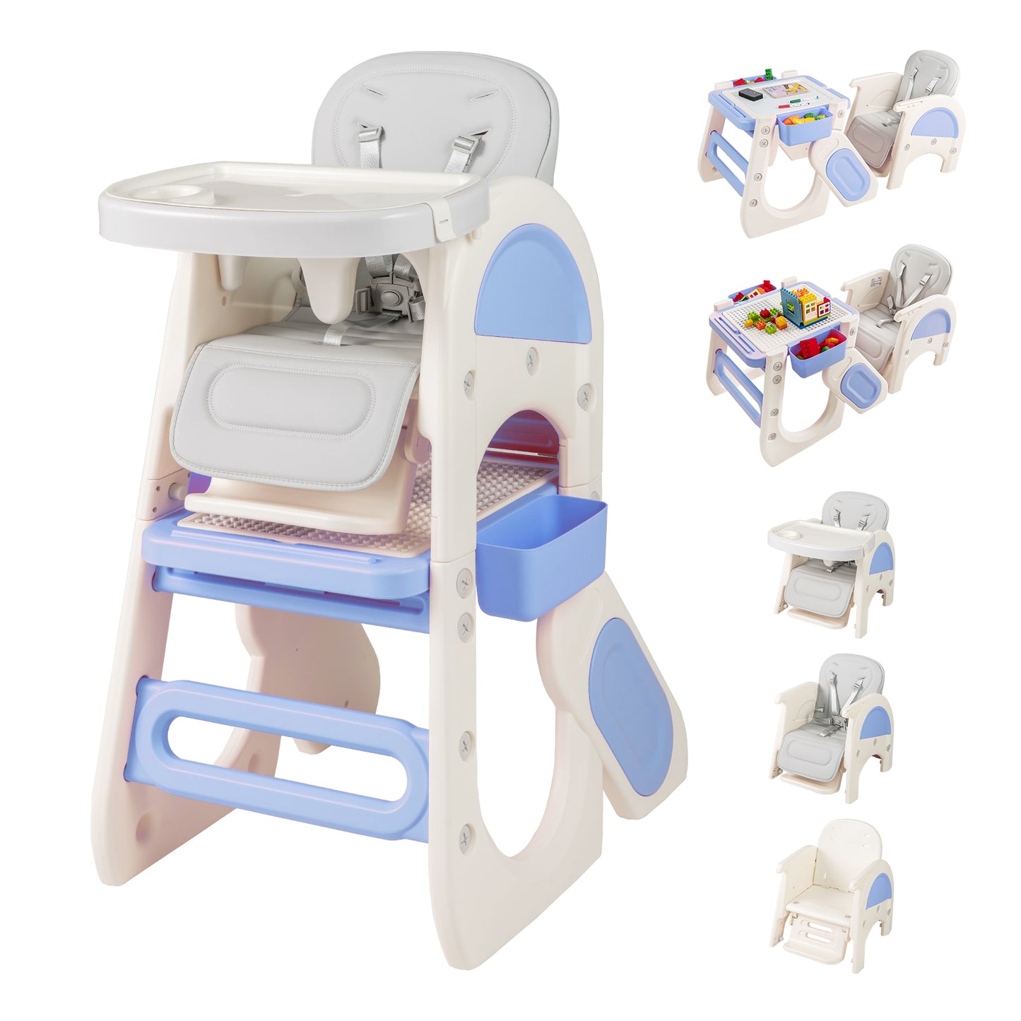 Convertible Baby High Chair with Double-layer Tray and Adjustable Backrest-Blue