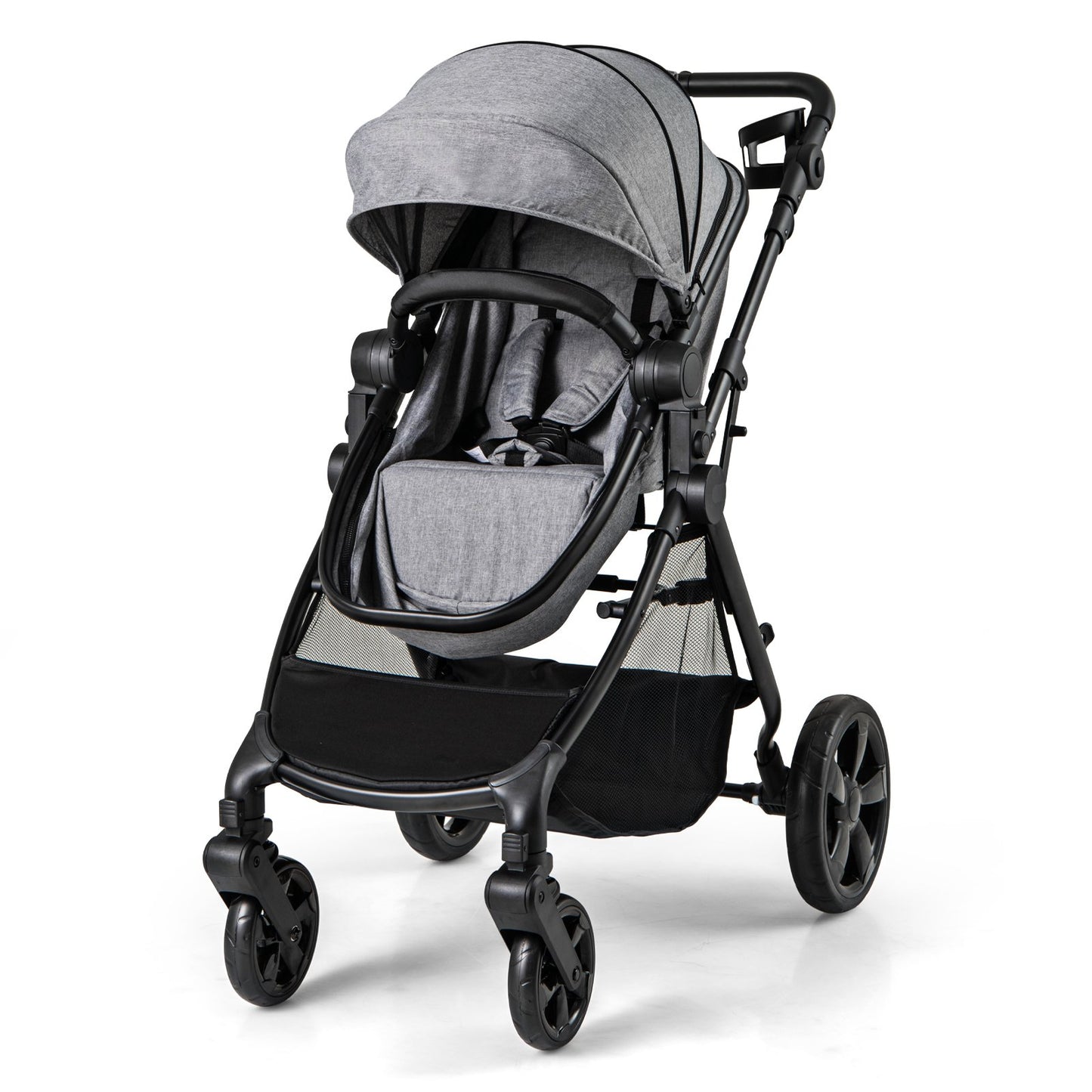 2-in-1 Convertible Baby Stroller with Reversible Seat and Adjustable Canopy-Beige