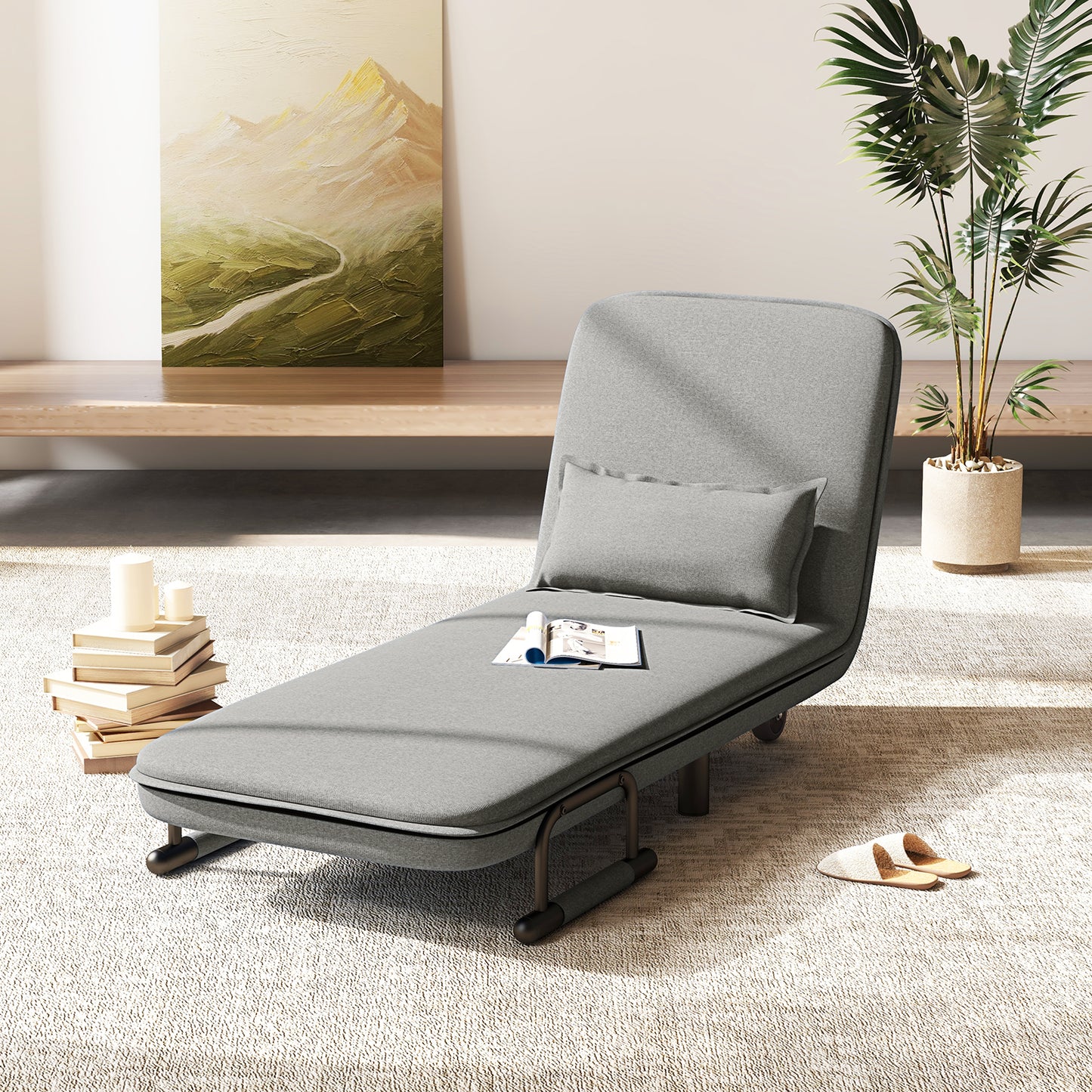 3-in-1 Convertible Sofa Bed with 5-Position Adjustable Backrest-Brown