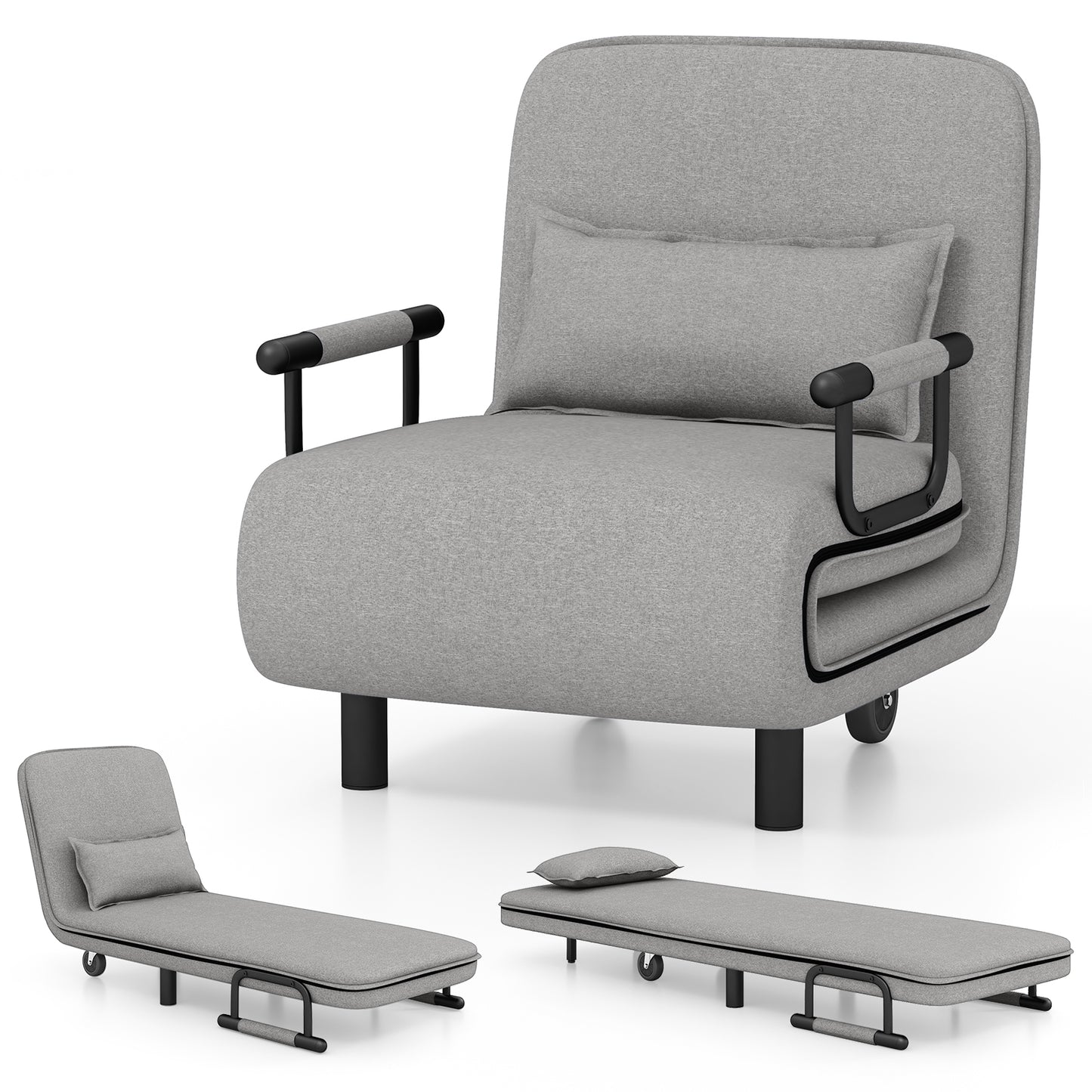 3-in-1 Convertible Sofa Bed with 5-Position Adjustable Backrest-Brown