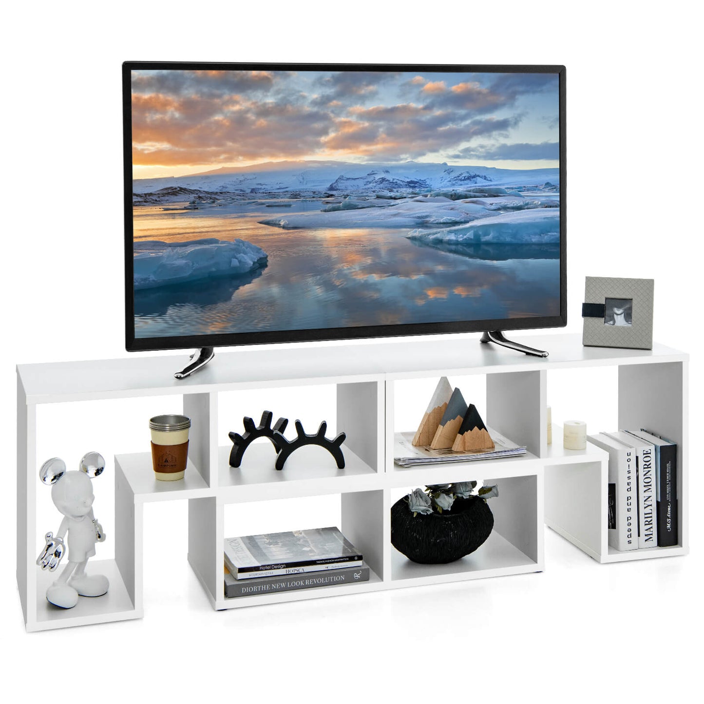 3 Pieces Convertible TV Stand for TVs up to 65 Inches-Black