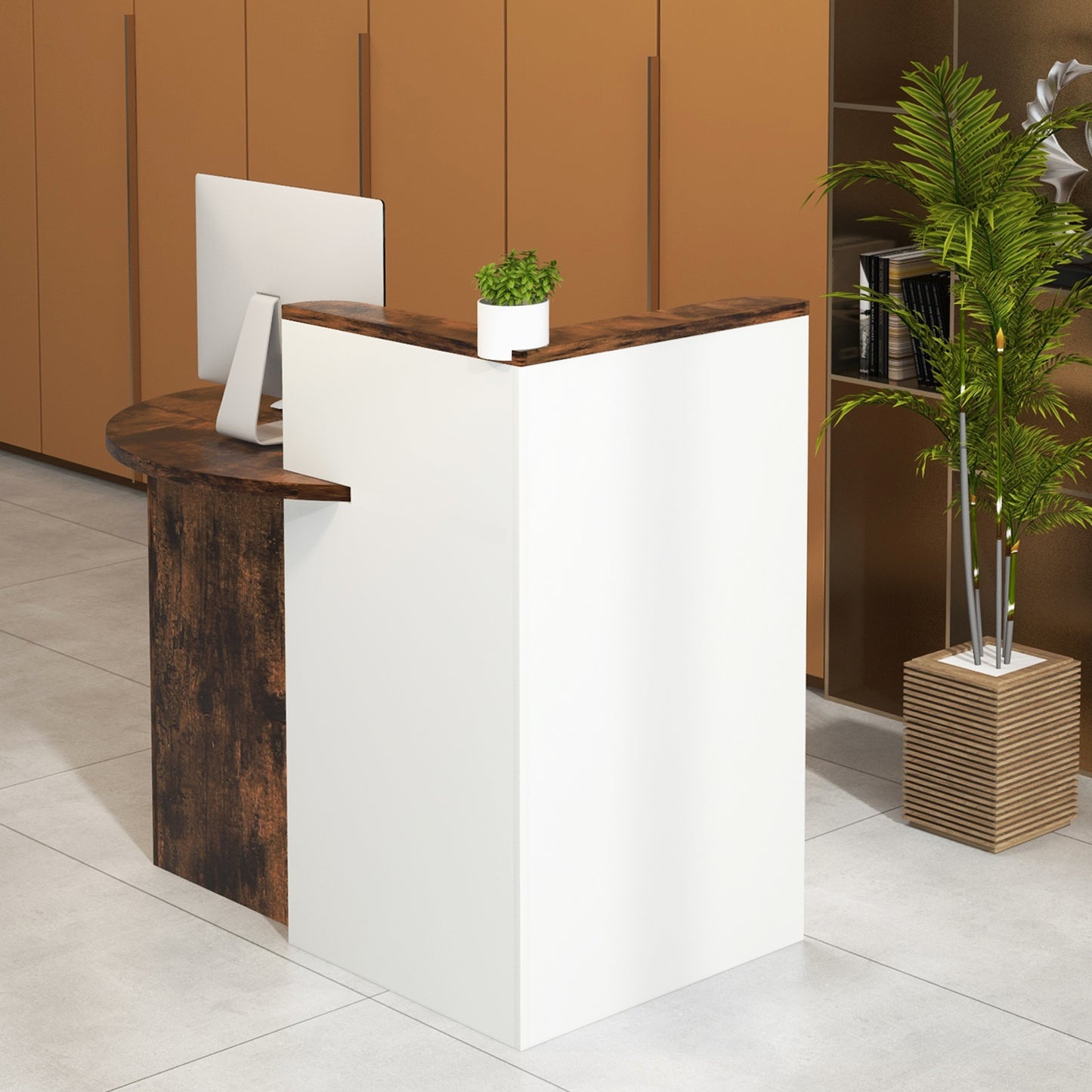 Corner Front Reception Counter Desk with Lockable Drawer-Black