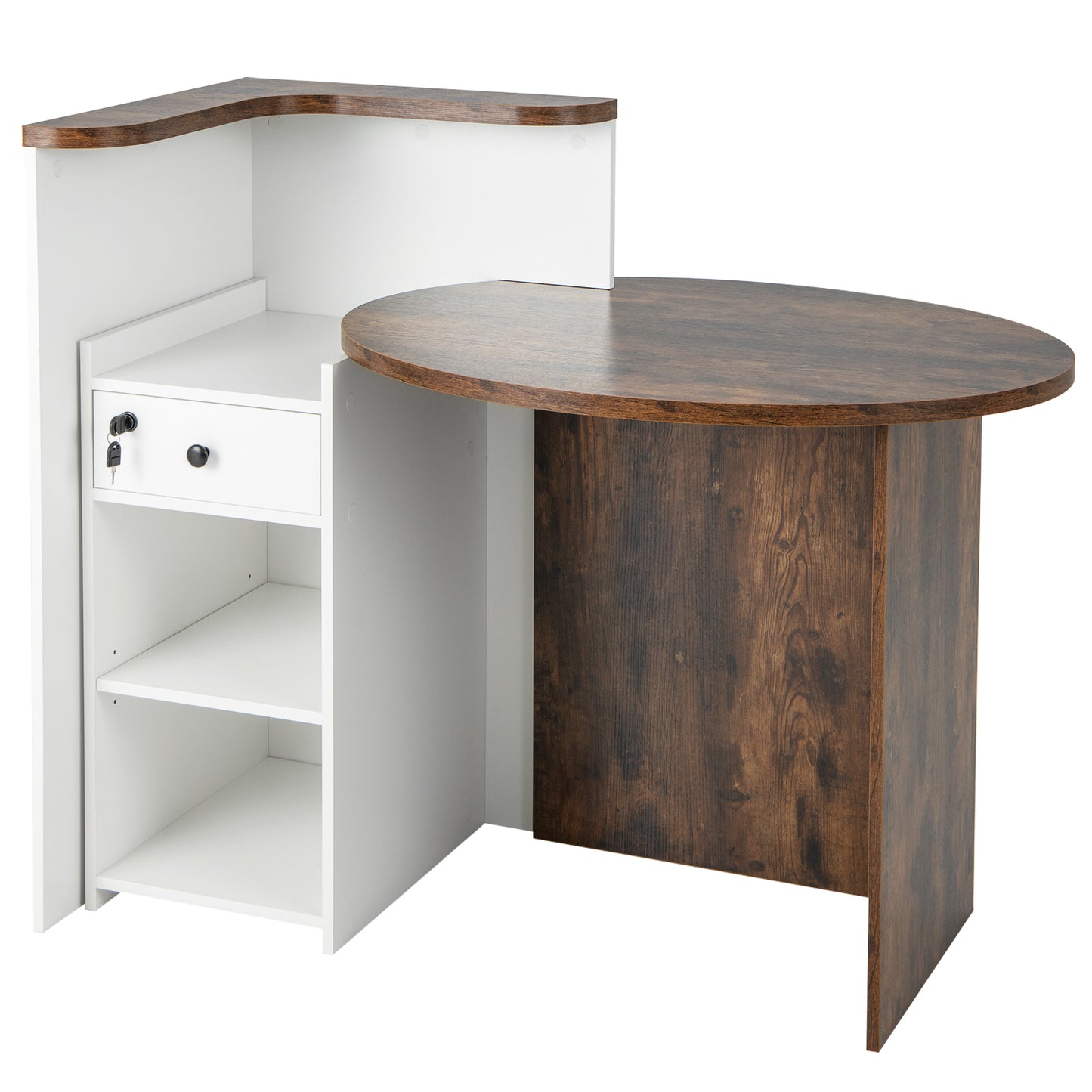 Corner Front Reception Counter Desk with Lockable Drawer-Black