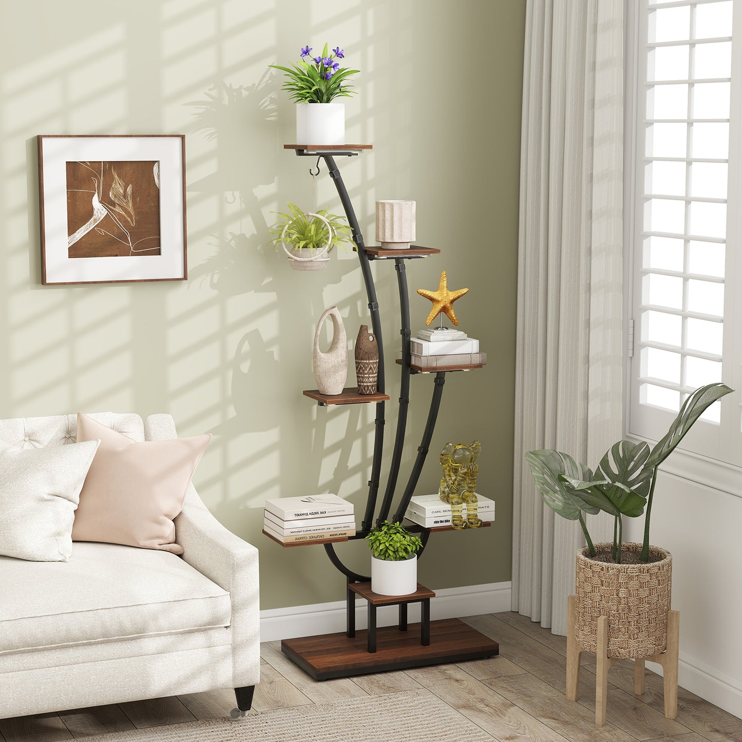 155CM Tall 8-Tier Corner Metal Plant Shelf for Multiple Plants-Rustic Brown-1 Piece