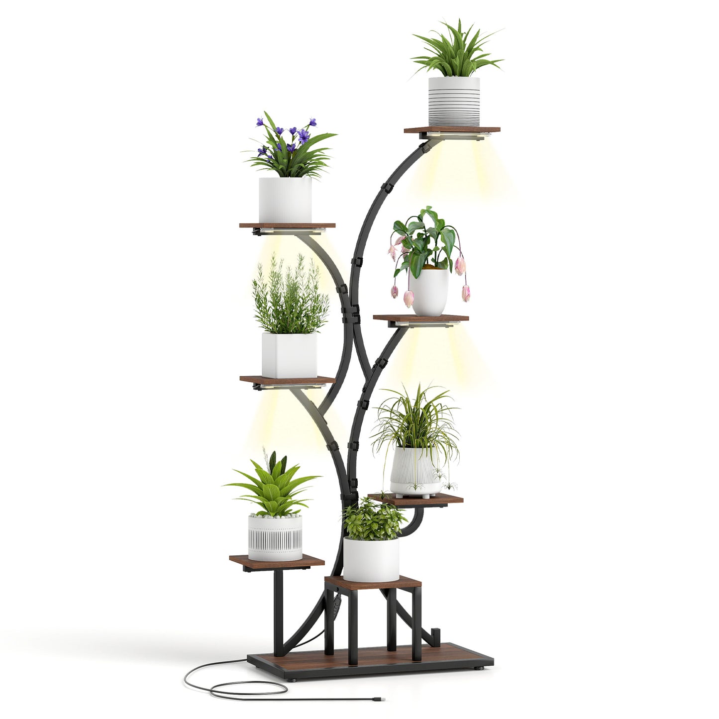 146CM Tall 8-Tier Corner Metal Plant Shelf for Multiple Plants-Rustic Brown