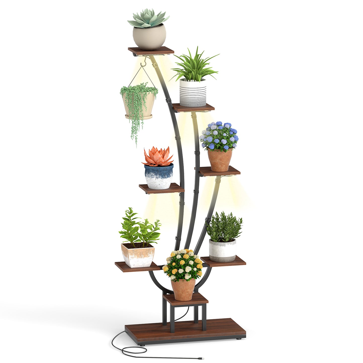 155CM Tall 8-Tier Corner Metal Plant Shelf for Multiple Plants-Rustic Brown-1 Piece