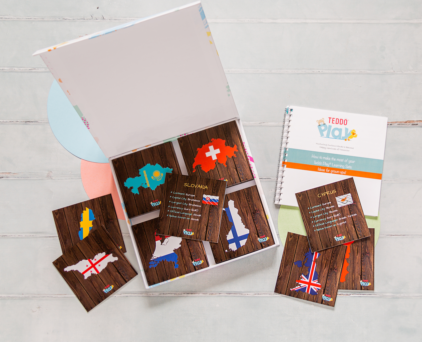 Teddo Play - Europe Geography Flags and Facts Learning Cards Set