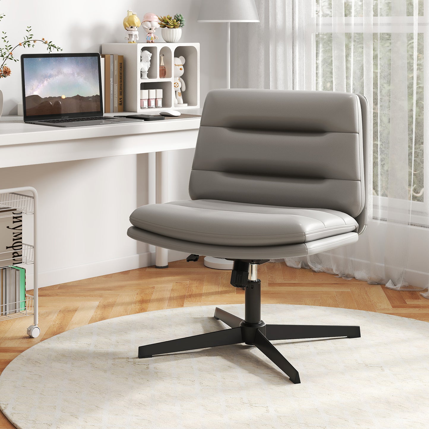 Criss Cross Legged Chair with Adjustable Height for Bedroom-Brown