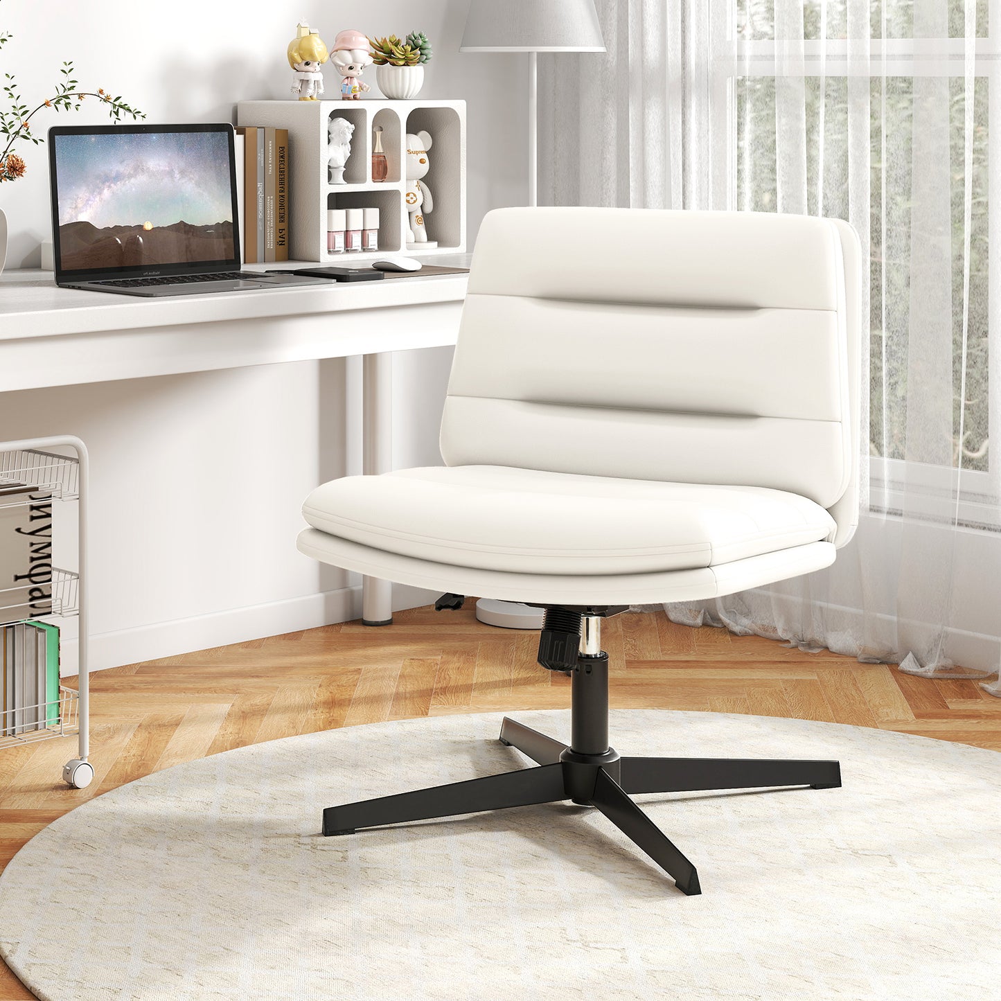 Criss Cross Legged Chair with Adjustable Height for Bedroom-Brown