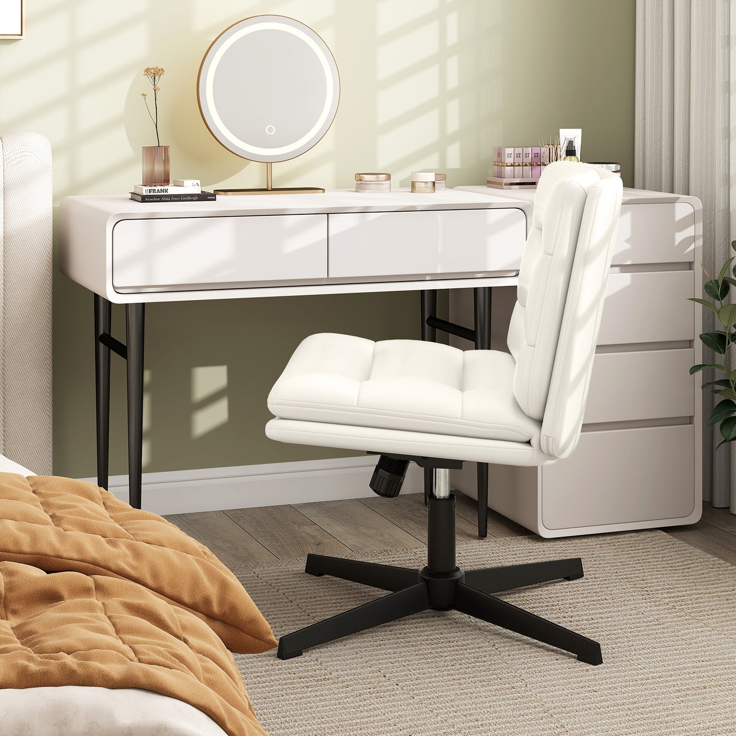 Criss Cross Legged Chair with Adjustable Height for Bedroom-Brown