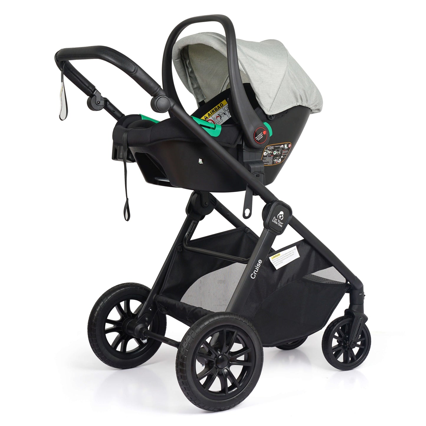 For Your Little One Cruise 3 In 1 Travel System With Car Seat And ISOFIX Base - Pebble Sage (Free Cupholder And Seat Liner Included!)