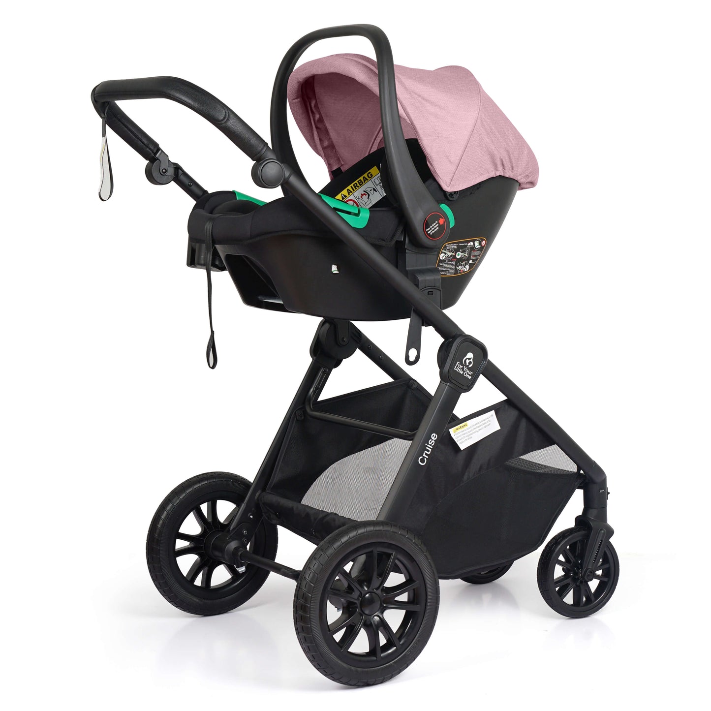 For Your Little One Cruise 3 In 1 Travel System With Car Seat And ISOFIX Base - Blush Rose (Free Cupholder And Seat Liner Included!)