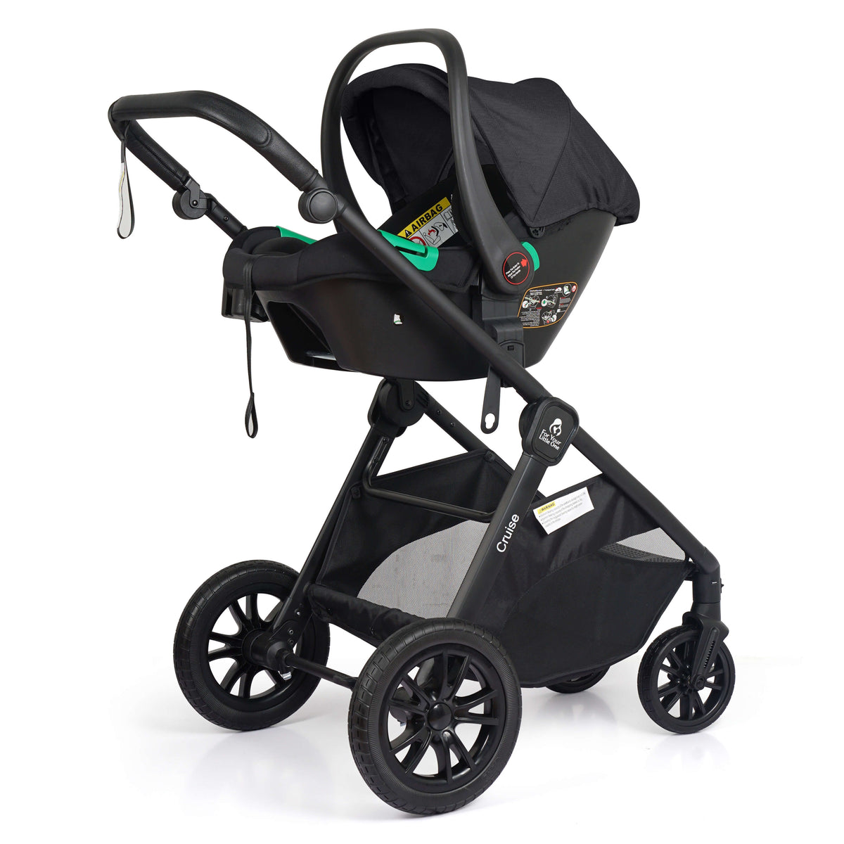For Your Little One Cruise 3 In 1 Travel System With Car Seat - Eclipse Black (Free Cupholder / Seat Liner Included!)