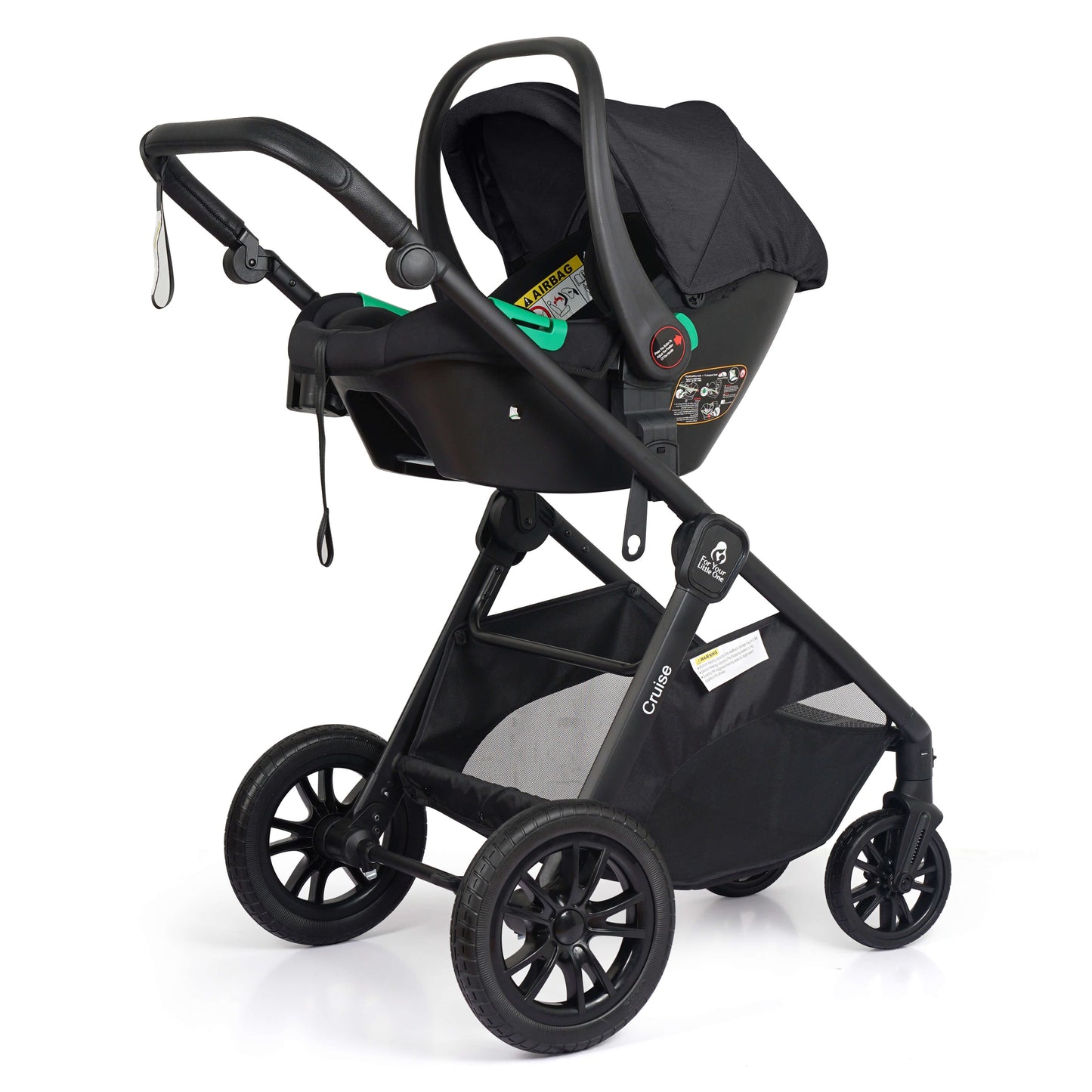For Your Little One Cruise 3 In 1 Travel System With Car Seat And ISOFIX Base - Eclipse Black (Free Cupholder / Seat Liner Included!)
