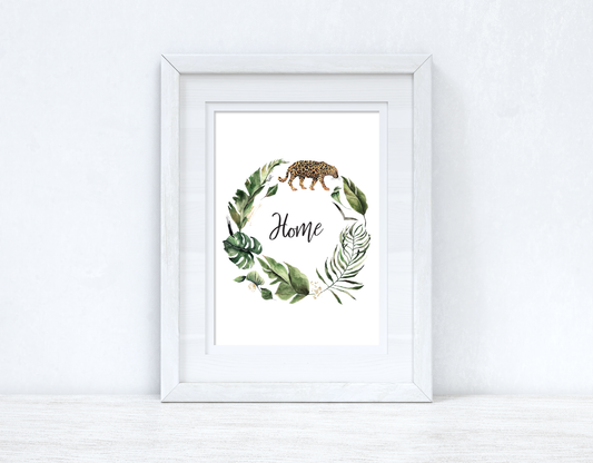 Custom Wording Watercolour Greenery Leopard Wreath Bedroom Home Kitchen Living Room Wall Decor Print