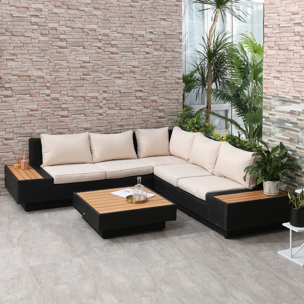 4Pcs Rattan Sofa Garden Set Coffee Table Chairs Loveseat Outdoor w/ Cushion