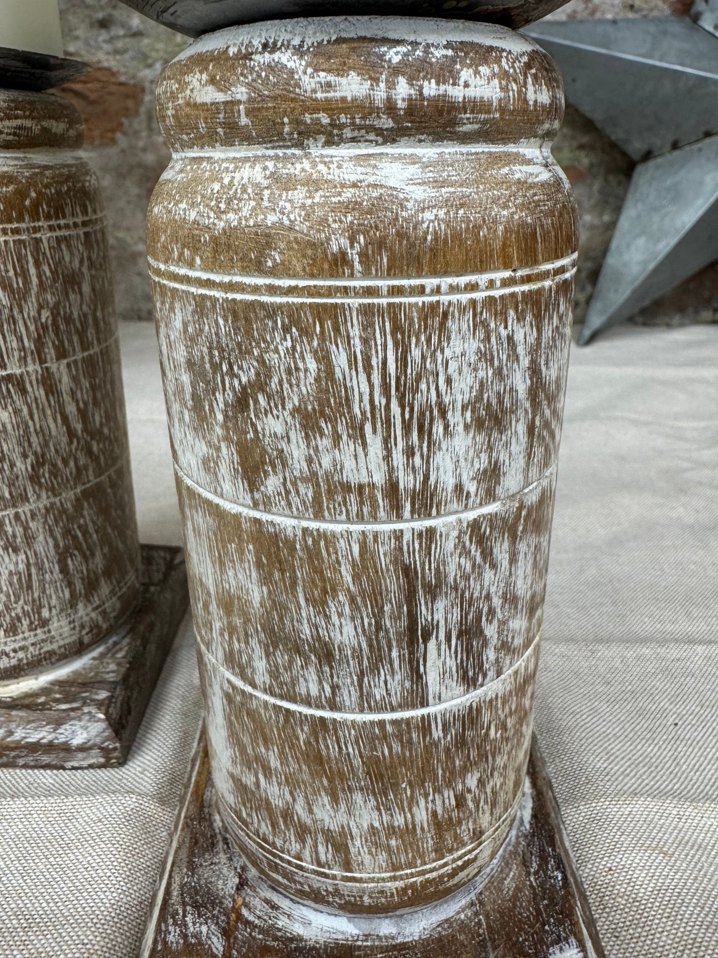 Pair Of Rustic Wooden Candle Holders / Large Church Candle Candlesticks /